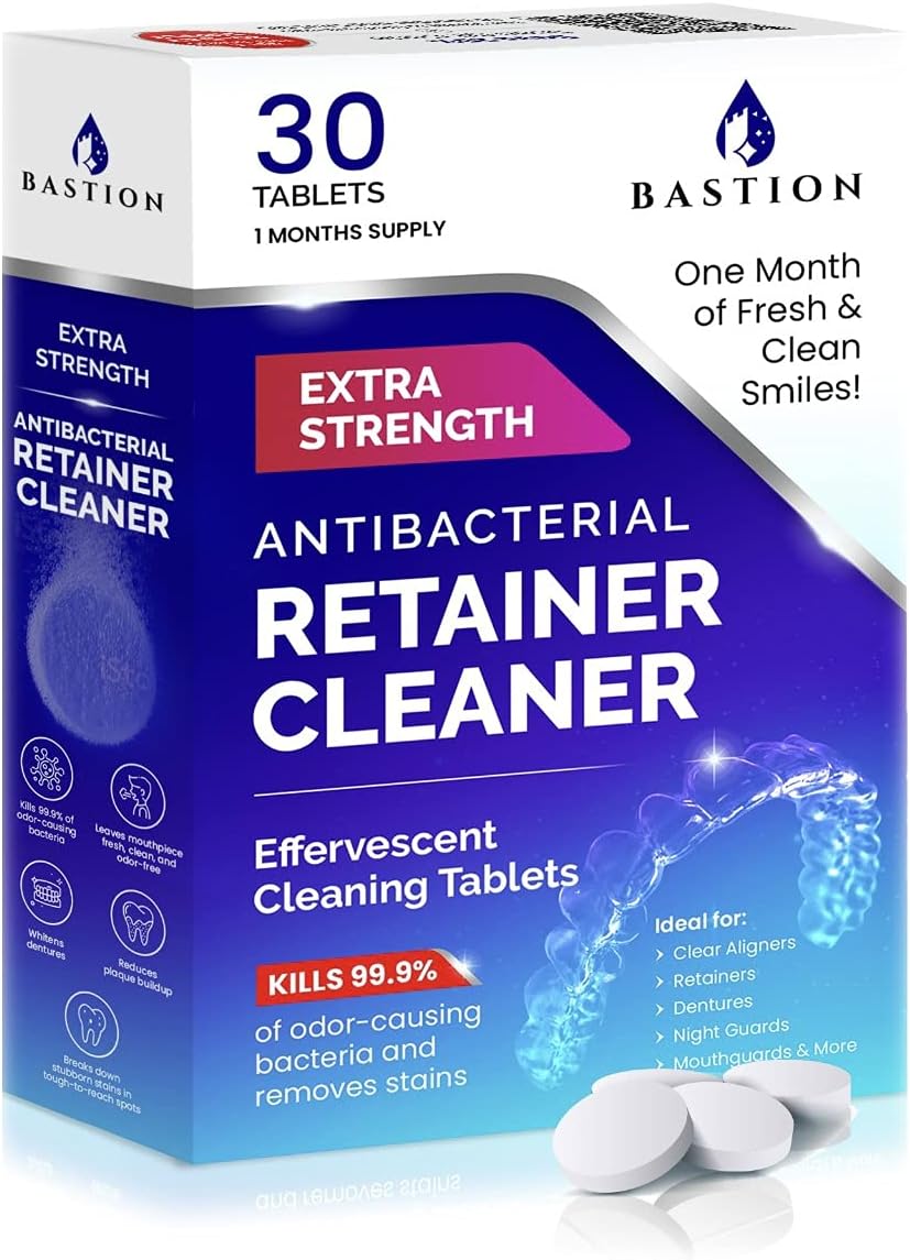 Retainer Cleaner & Denture Cleanser - 30 Effervescent Tablets - 1 Month Supply - Removes Stains, Discoloration, Odors, & Plaque - Clear Aligners, Mouth & Night Guard, All Dental/Oral Appliances