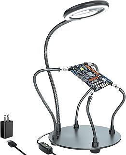 XYK Helping Hands Soldering Station with 3X Magnifying Glass with light, 4 Flexible Helping Hand Arms Magnifier and Third Hand Soldering Tool for Electronic Repair Soldering Jewelry Crafts