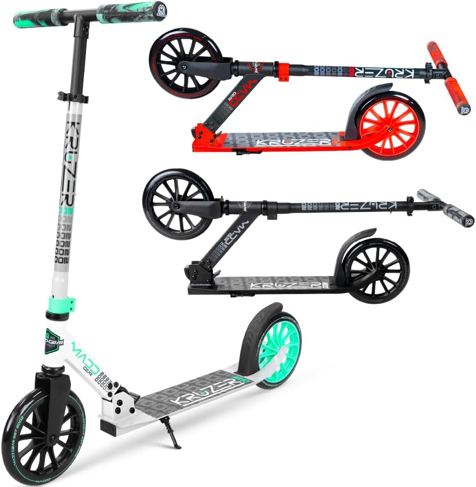 Large Folding Kick Scooter for Adults and Teens – Adjustable Handlebar – Big 200mm Wheels – Lightweight Durable Folding Frame – 220lbs Capacity – Madd Gear Scoot 200