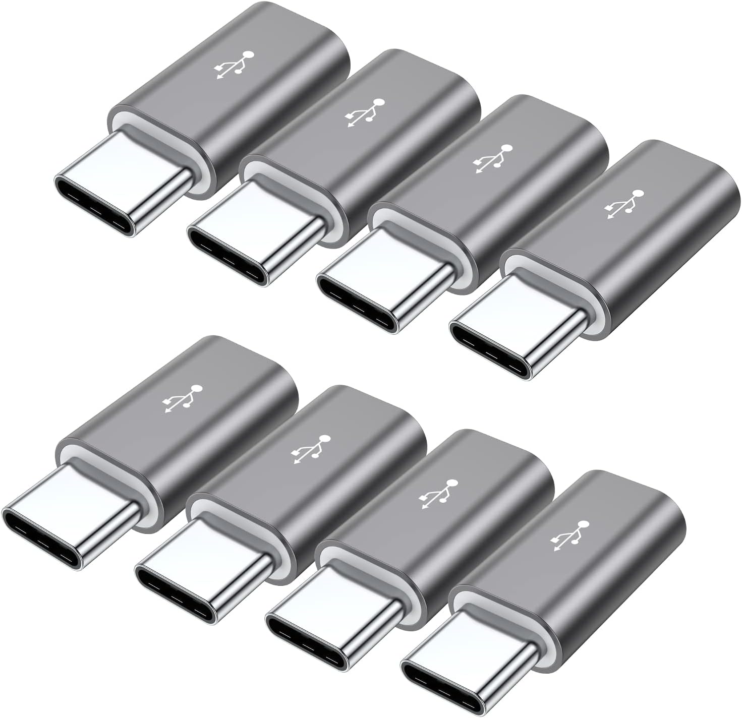 Micro USB to USB C Adapter,8-Pack Aluminum USB Type C Adapter Convert Connector Compatible with Samsung Galaxy S10 S9 S8 Plus Note 9 8, LG V40 V35 V30 V20 G7 G6,Pixel 2 XL,Moto Z2 Z3(Gray)