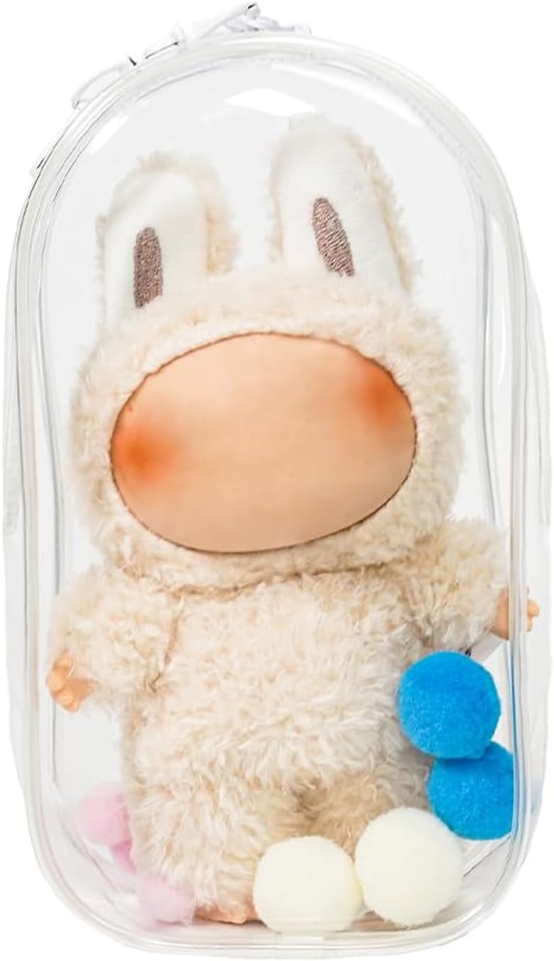 Clear Display & Storage Case for 17cm Doll – PVC Bag with Detachable Keychain for Collectible Toys and Cosmetics, Portable cases for Travel or Home Decor (7 Inches)