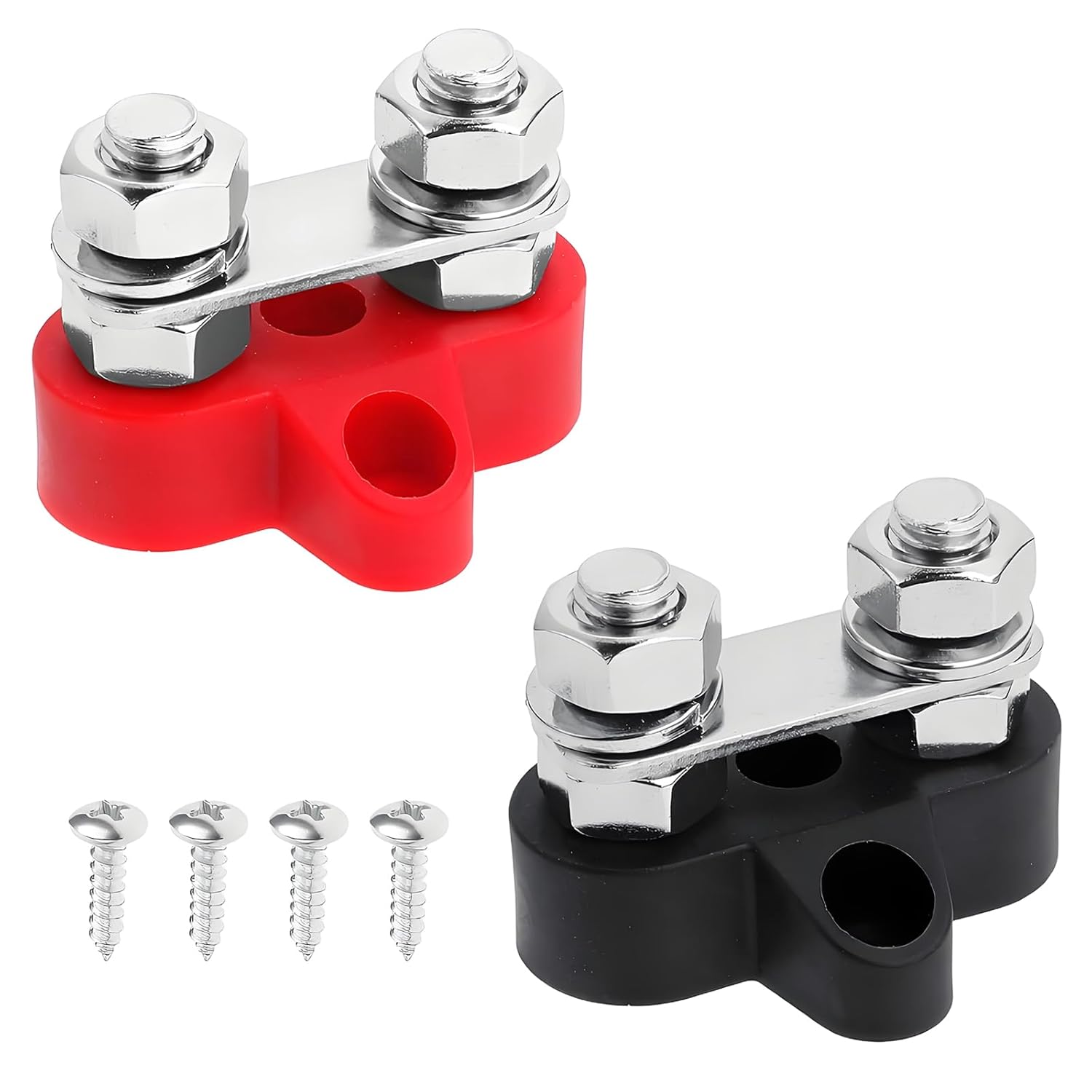 2 PCS Power Distribution Block Bus Bar 12v 200a Battery Wire Terminal Block M8 Battery Distribution Block Post Positive&Negative Busbar for Auto Car Marine Boat, With Mounting Screws