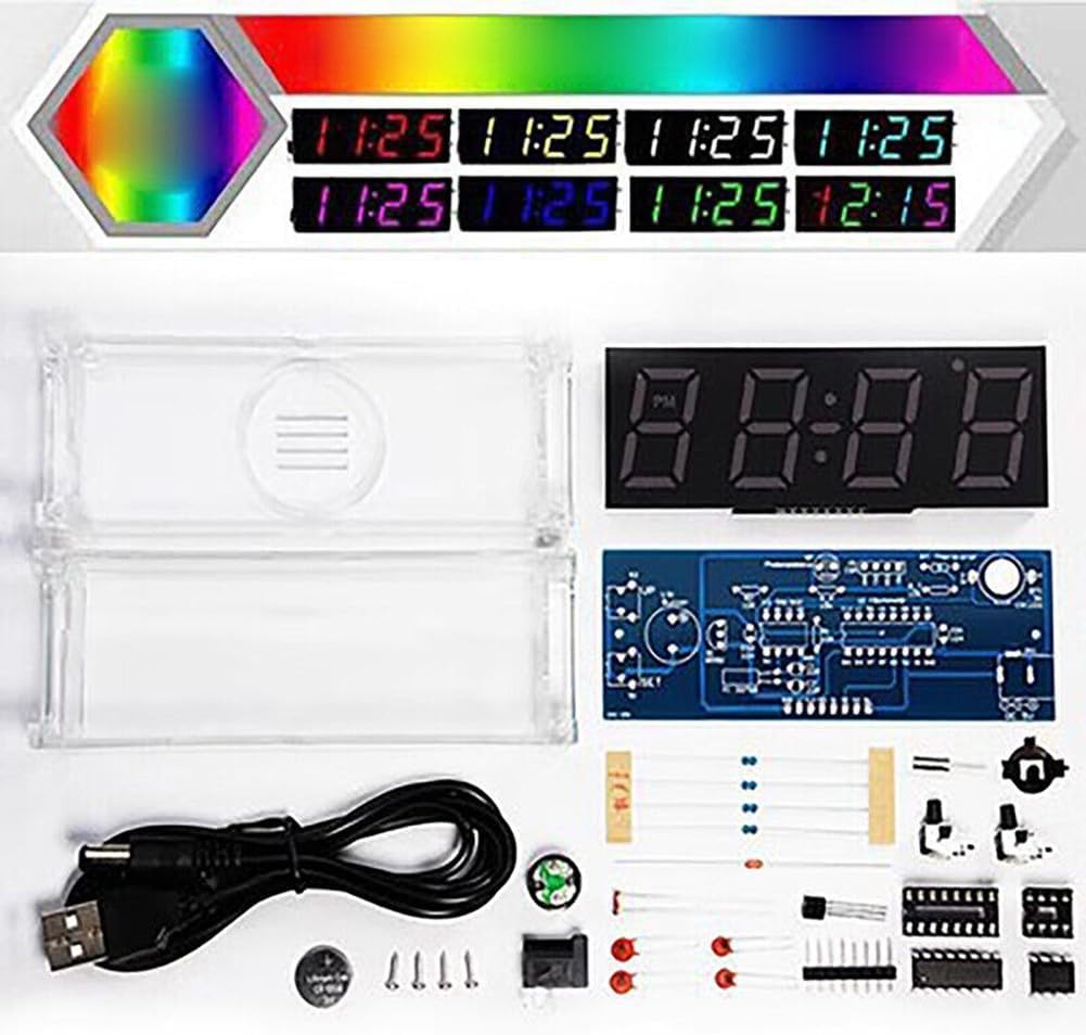 Gbtdoface 1Set DIY LED Digital Clock Kit,Soldering Project Kits,DIY Clock Kit,Digital Tube Temperature Alarm Week Display 51 MCU DS1302(Multicolor)