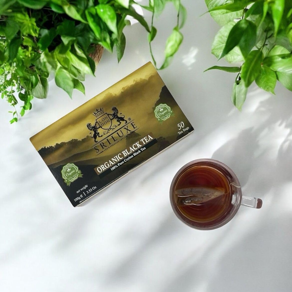 SRILUXE - Premium Ceylon Organic Black Tea Bags | Sri Lankan Luxury Tea | Exquisite Taste & Aroma | Freshly Harvested 100% Natural Detox Tea High in Antioxidants (50 Count)