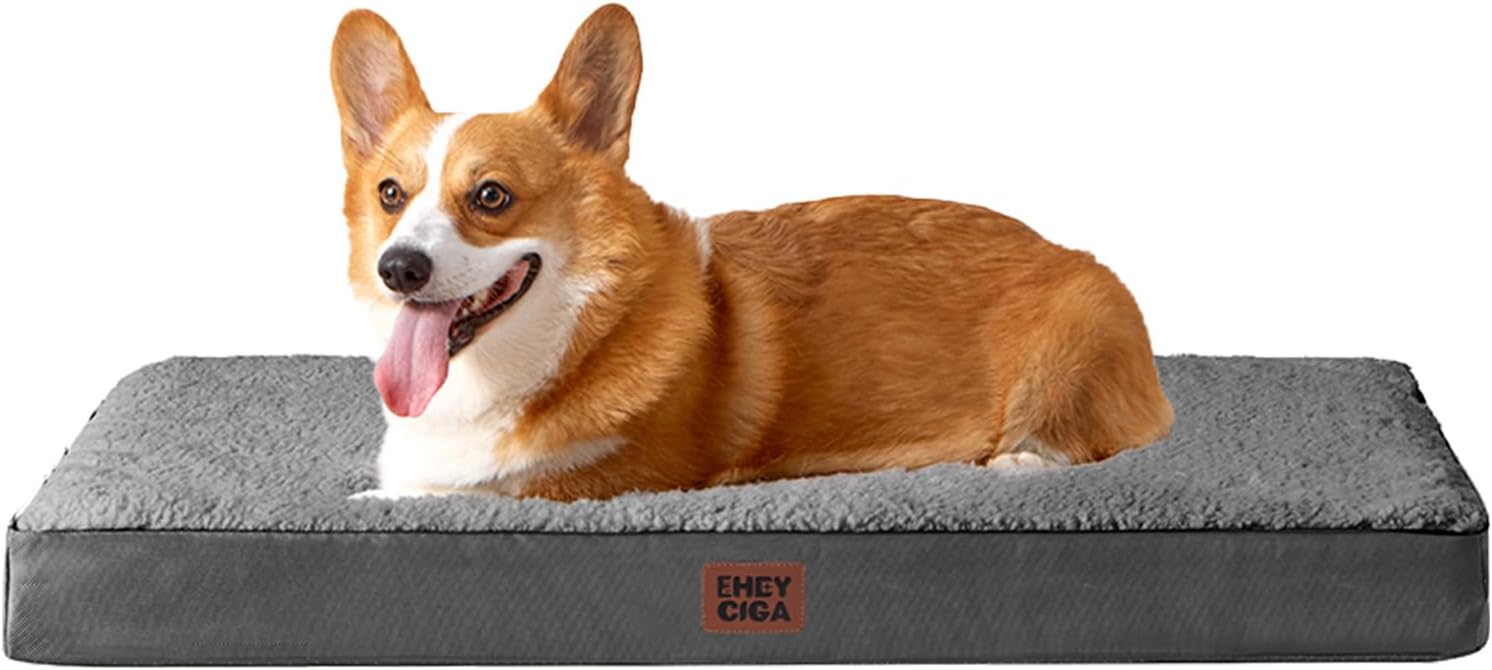 EHEYCIGA Orthopedic Large Dog Bed With Washable Cover, 89x58x9cm, Grey