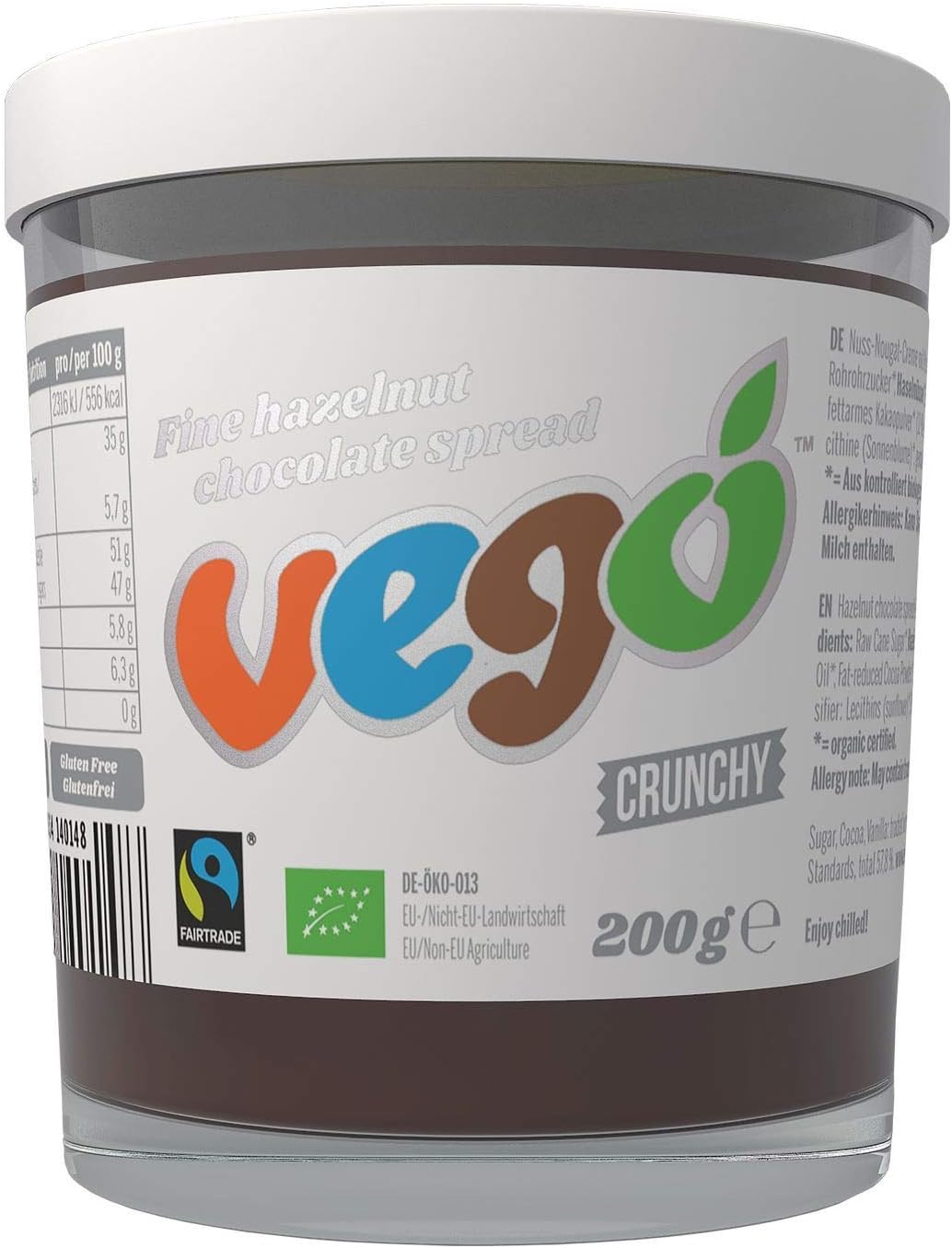 Vego Fairtrade Organic Fine Hazelnut Chocolate Spread, 200g