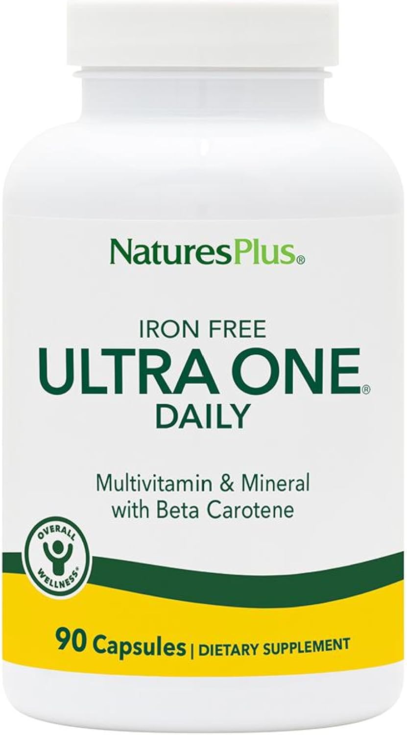 NaturesPlus Ultra One Daily Iron Free - 90 Fast-Acting Capsules - Multivitamin & Mineral with Beta Carotene - Vegan, Gluten Free - 90 Servings