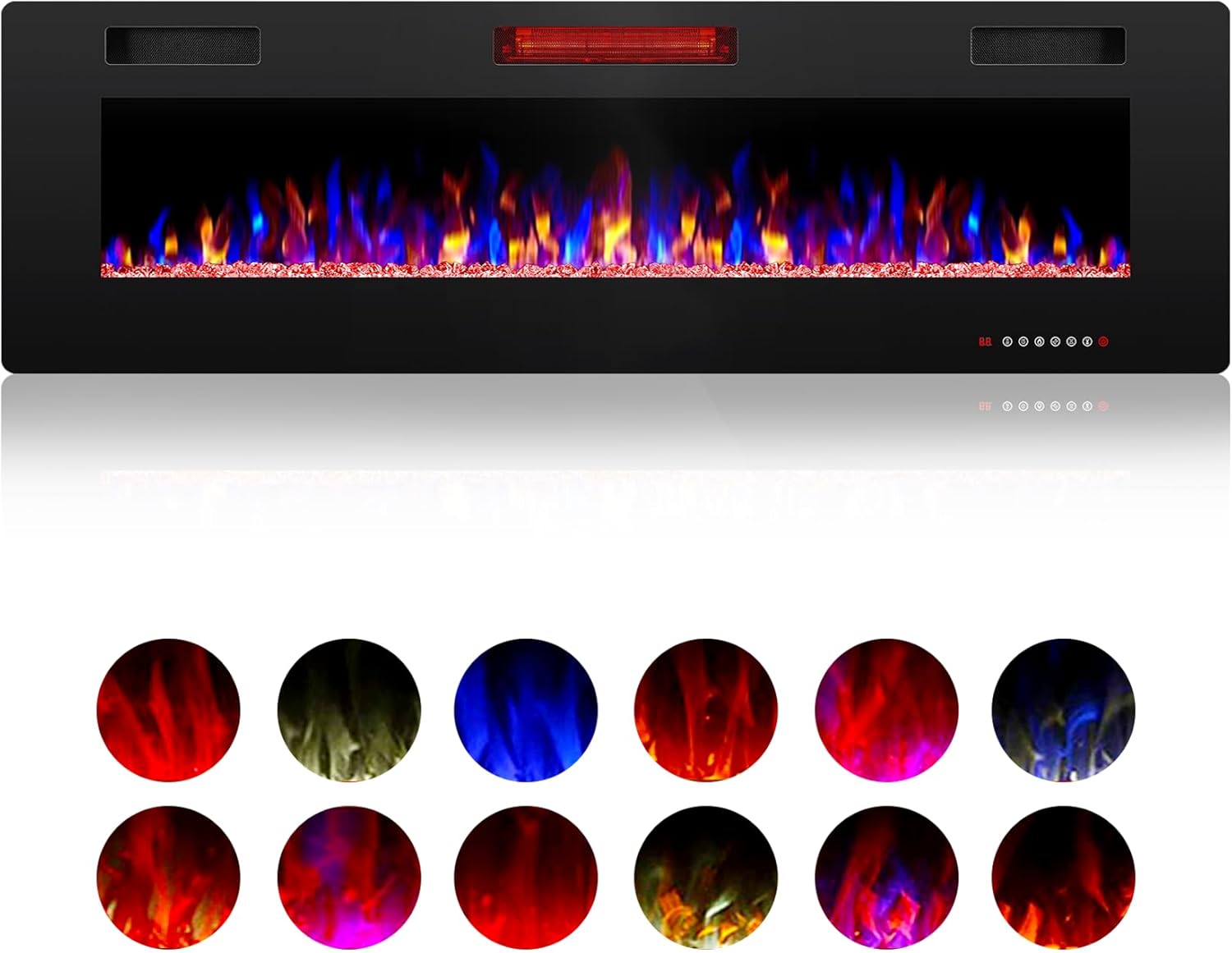 ZAFRO 50" Electric Fireplace with Remote Ultra-Thin & Quiet Wall-Mounted Recessed Heater, Adjustable 12-Color Flame, Brightness & Speed