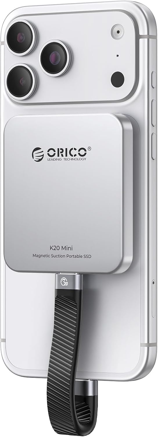 ORICO 512GB Magnetic External SSD, Aluminum Alloy, Up to 2000MB/s, 4K 120Hz ProRes HDR Record and Store, External Solid State Drive, Compatible with iPhone 17 16 Pro Max, Tablet, Computer - K20MINI