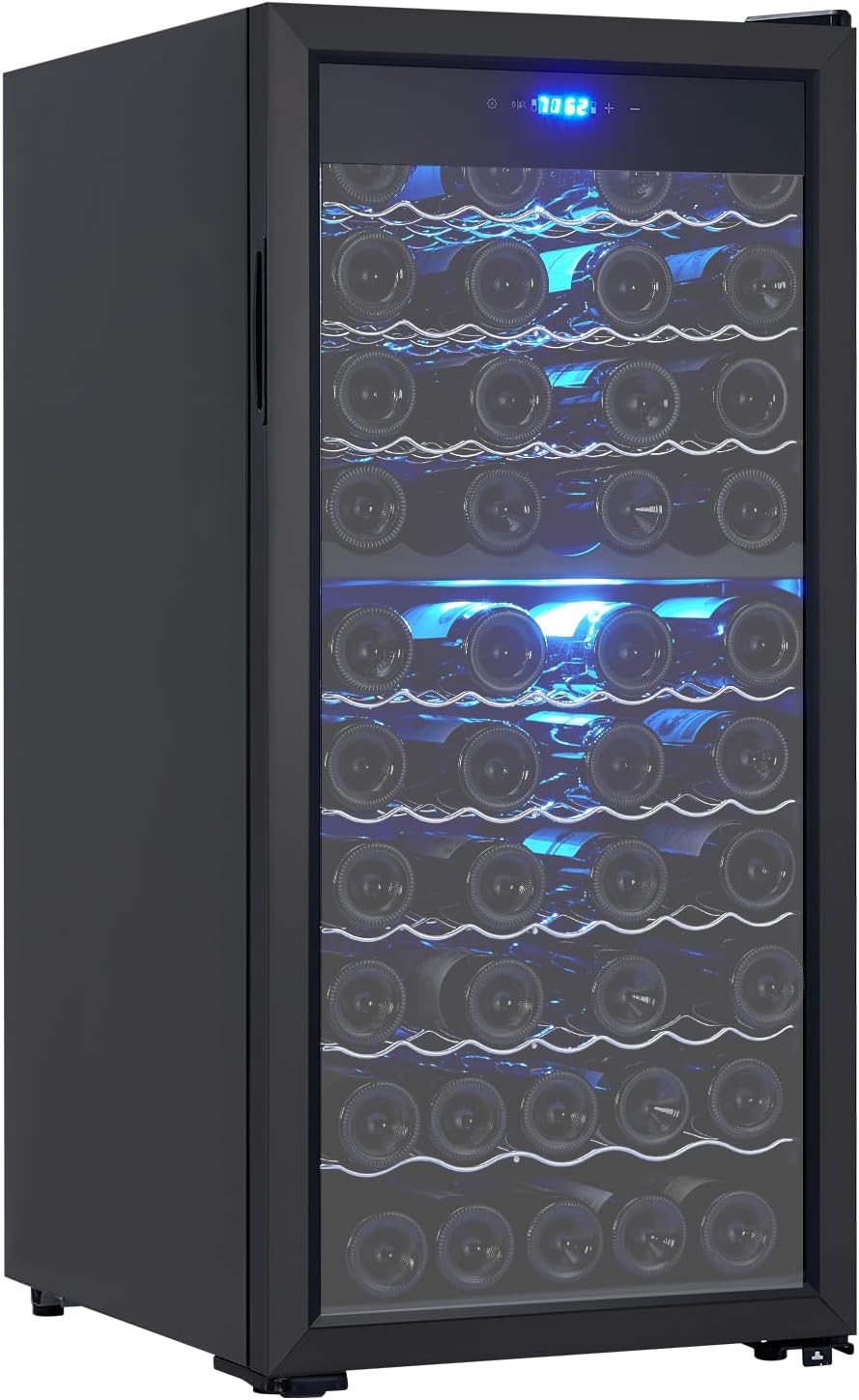 66 bottles Wine Fridge Full Size Single Zone - Tall Wine Cooler Cellars Large Cabinet Wine Refrigerator Home Bar Chiller Freestanding with French Glass Door