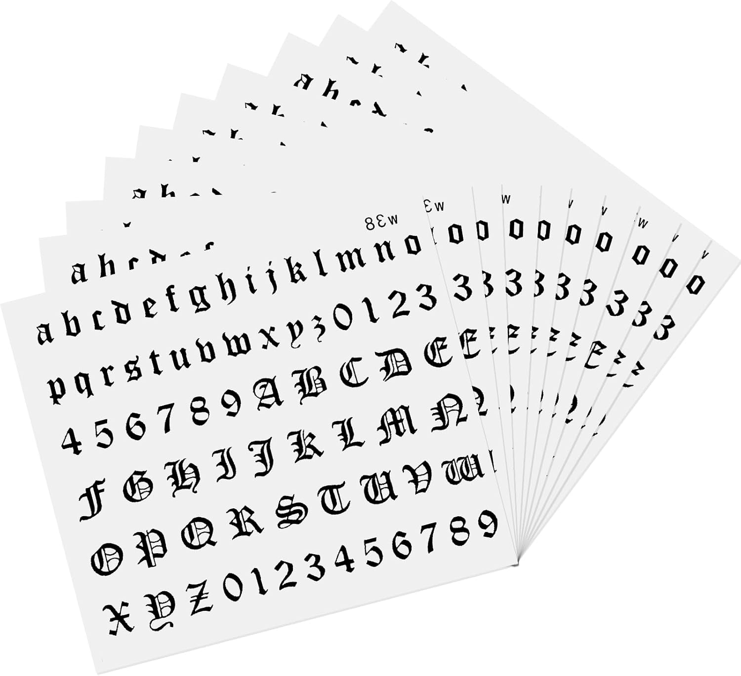 HJZHII 10 Sheet Gothic Temporary Tattoos, Small English Letters Numbers Fake Tattoos Alphabet Tattoo Stickers for Adult Finger Neck Body