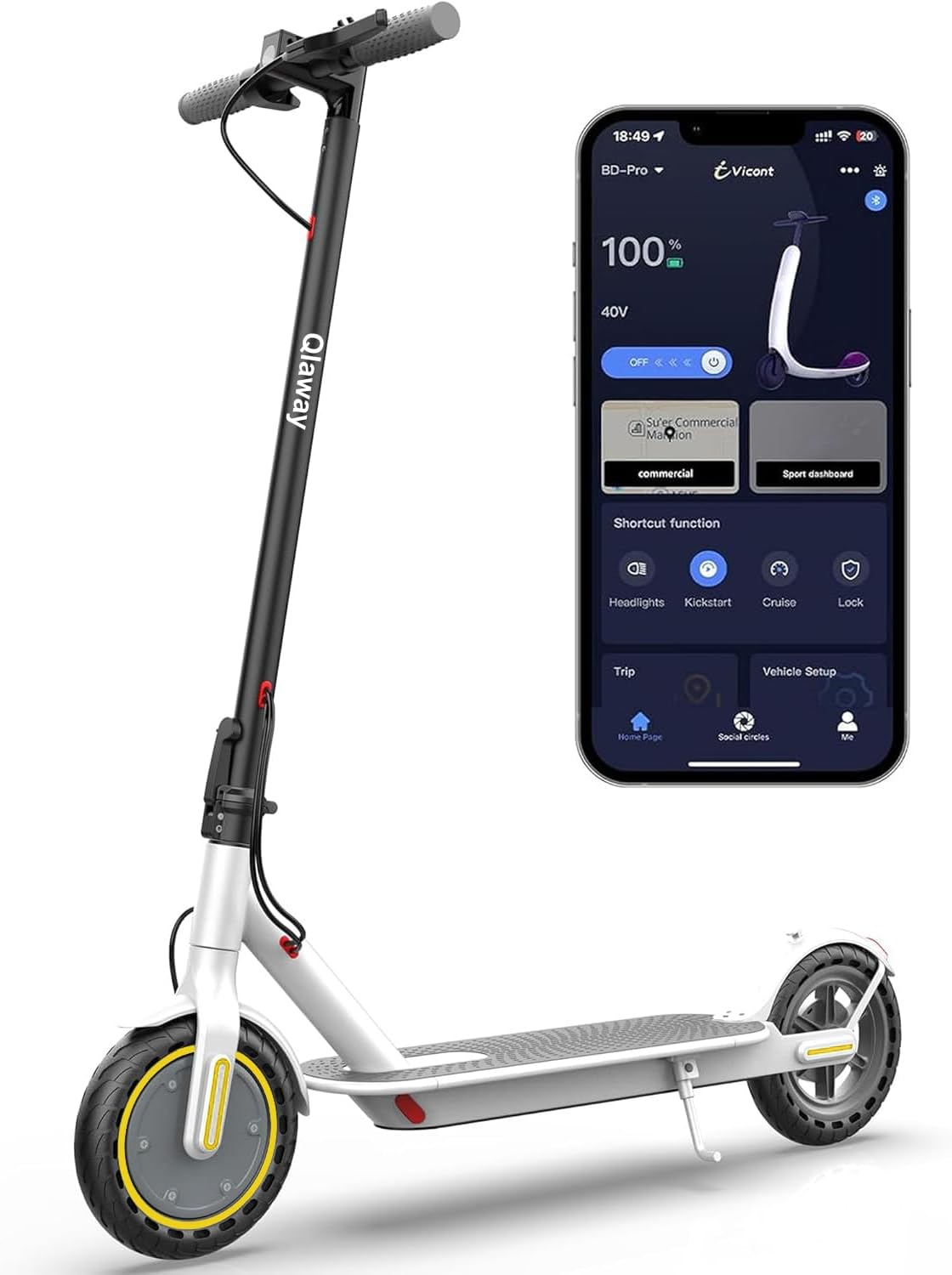 8.5" E Scooter for Adults Frame 19 MPH 350W Motor 281WH Battery, Motorized Up to 22 Miles Range, Foldable Scooter Bearing 265 LBS/APP Control