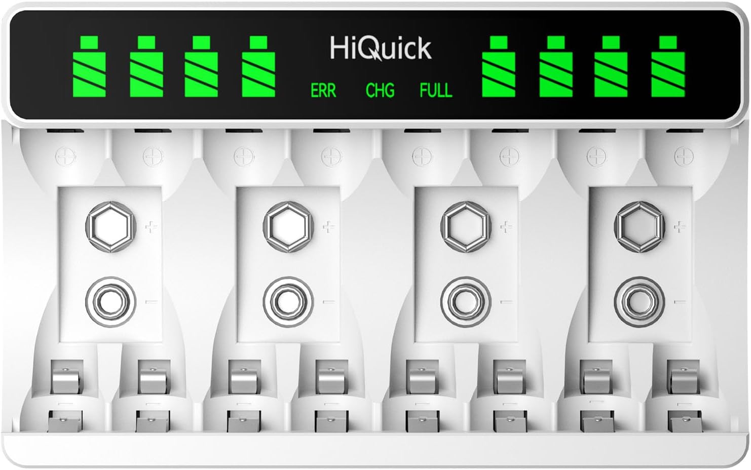 HiQuick LCD 8-slot Battery Charger for AA & AAA Rechargeable Batteries, Type C and Micro USB Input, 5V 2A Fast Charging Function, Intelligent Battery Detection Technology, AA AAA Battery Charger