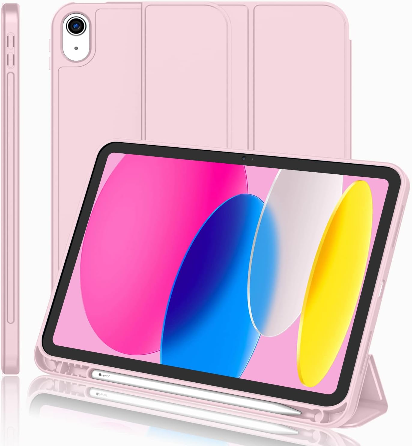 iPad (A16) Case/iPad 10th Generation Case [11-Inch 2025/10.9 Inch 2022] with Pencil Holder, Trifold Stand Smart Cover with Soft TPU Back,Auto Wake/Sleep(Pink)