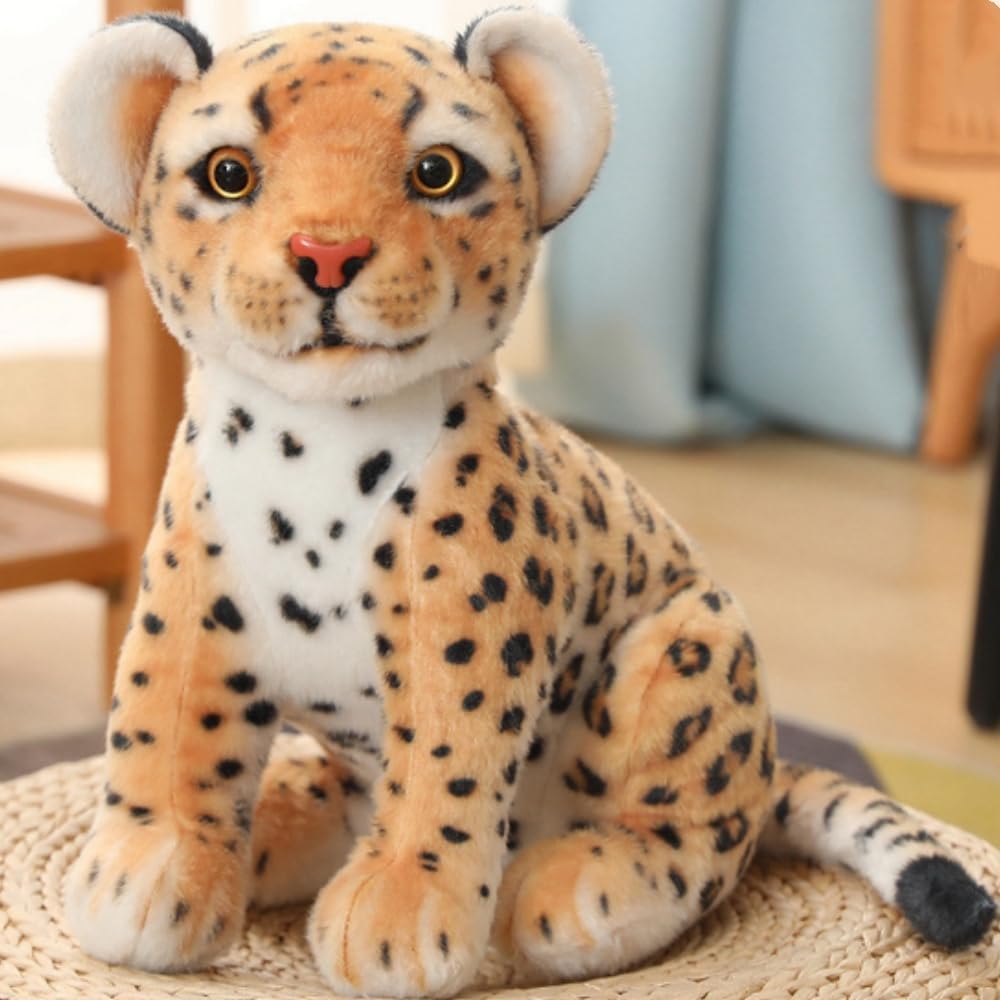 OUKEYI Cheetah Plush Toy,9inches/23cm Cute & Lifelike Leopard Doll Stuffed Animal Plush Toy Pillow,Gifts for Boys and Girls (Brown)