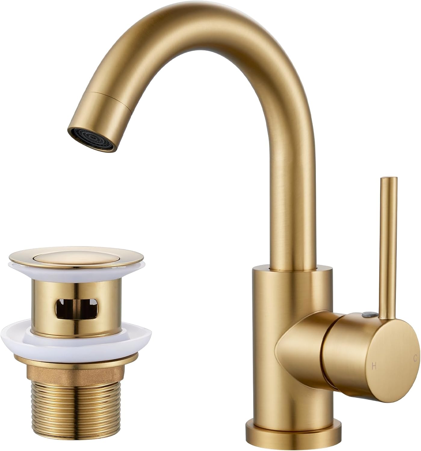 Gold Basin Mixer Tap with Pop up Waste, Rainysprit 360° Swivel Bathroom Sink Tap Mixer, Stainless Steel, G1/2 UK Standard Fittings, Hot & Cold Water Control, Gold