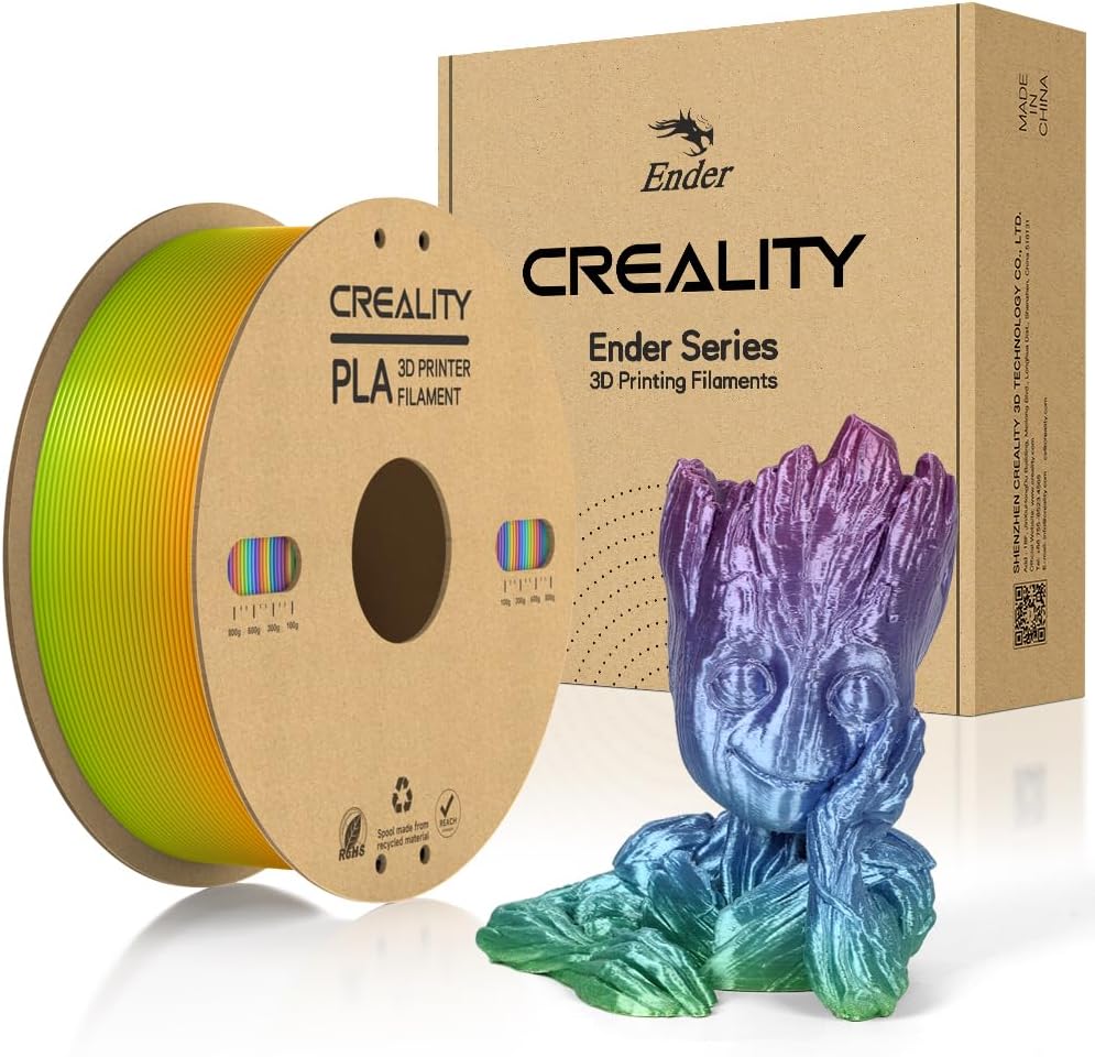 Creality PLA Filament 1.75mm, Official 3D Printer Filament Cardboard Spool Smooth Printing Less-Tangle Dimensional Accuracy +/- 0.03mm 1kg/Roll(2.2lbs) Fit for Most FDM 3D Printers, Rainbow