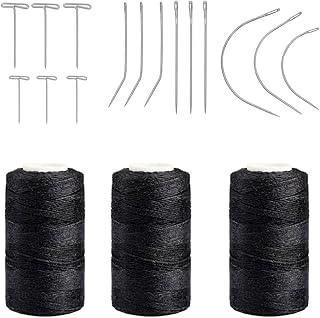 Kyzistn Needle and Thread for Hair Extensions 3 Rolls Hair Weave Sewing Threads with 21Pcs C J I Shape Curved Upholstery Needles for Hand Sewing, Hair Extensions (27Pcs）