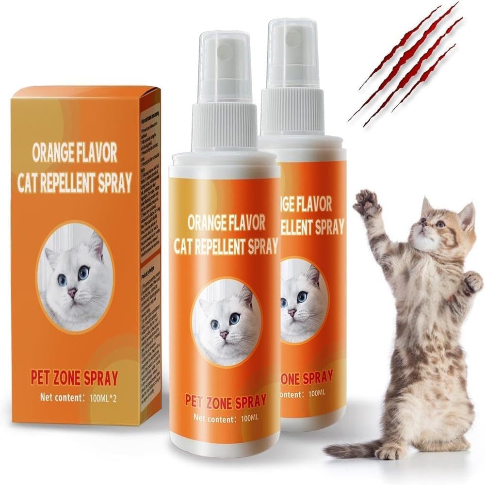 2PC Cat Deterrent Spray,Cat Deterrent Spray - Indoor & Outdoor Training Safe,Effective Cat Scratch Deterrent Training Aid,Protect Furniture, Sofas, Rugs, Restricted Areas-for Behavior, Natural