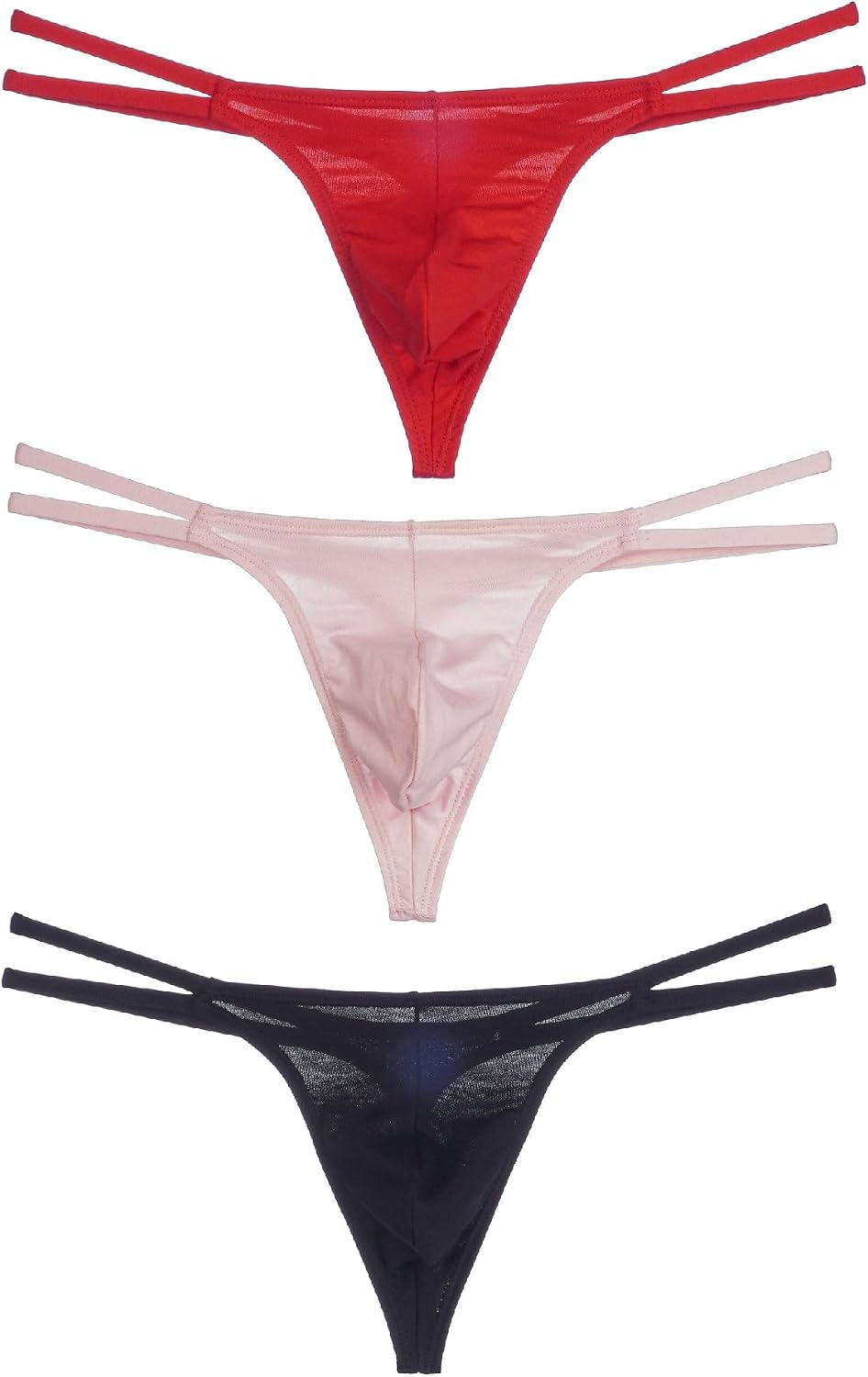Men's Cotton Thong G-String with Double Waistband - Bulge Pouch Sexy and Seamless 1 Pack