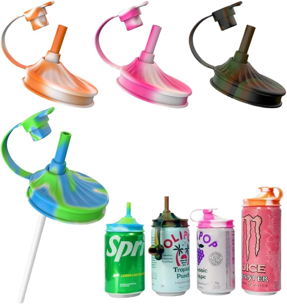 4 Pack Soda Can Lids with Straw,Silicone Soda Can Covers,Pop Can Cover,Energy Drink Canning Lids,BPA-Free,Reusable Can Covers for soda,Coke,Beer,Juice,Fits Standard Cans