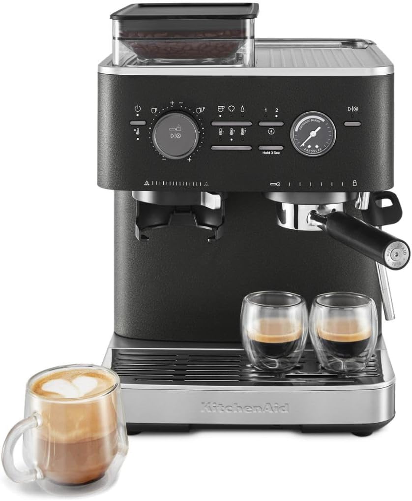KitchenAid Semi Automatic Espresso Machine with Burr Grinder, 2.5L, Cast Iron Black, KES6551BK