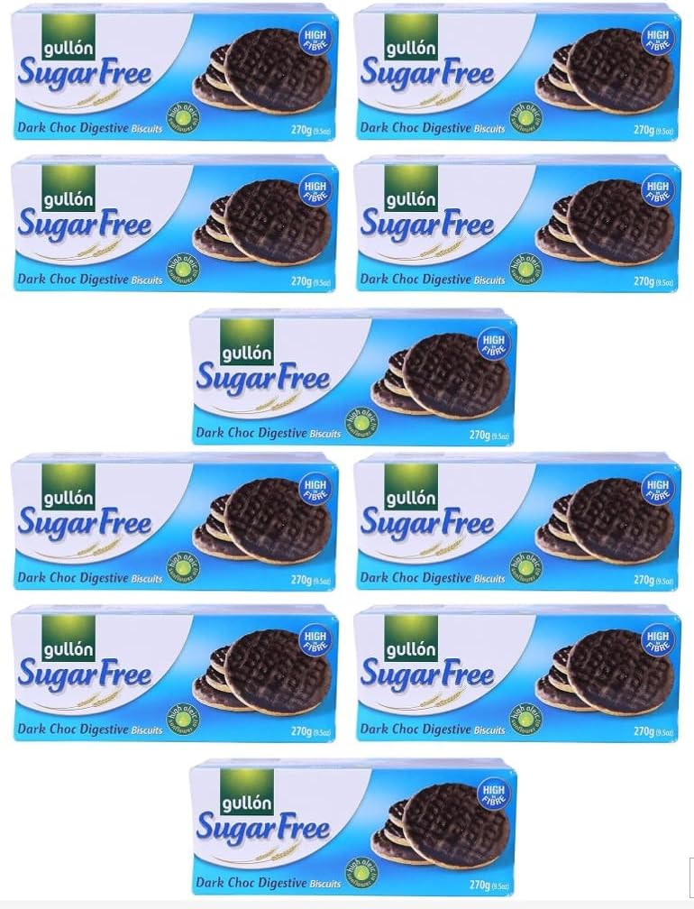 Sugar Free Dark Chocolate Gullon Digestive Biscuits 270g, I Pack of 10 I diabetic friendly biscuits on christmas or birthday. By First 4 Health