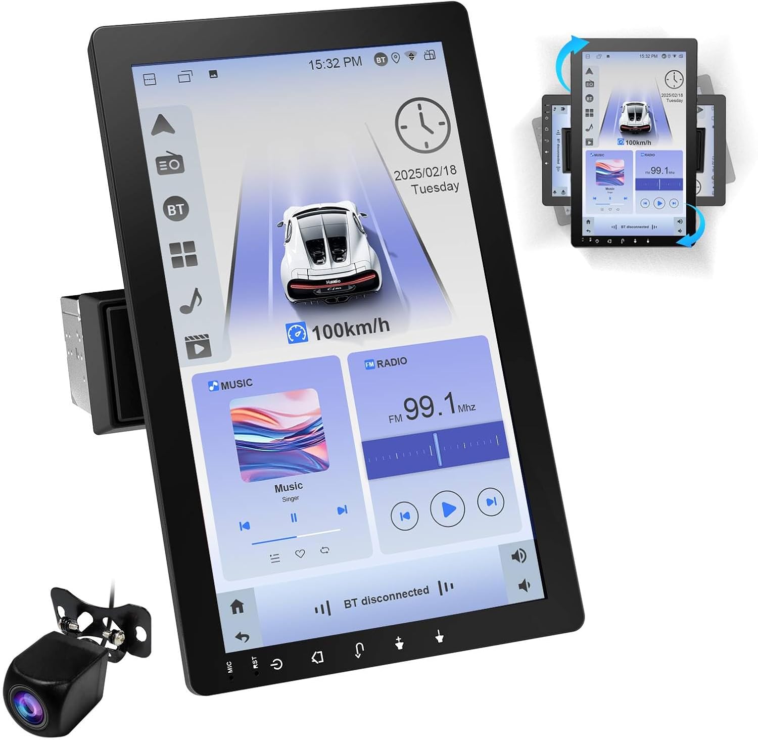 Haudio Single Din Car Stereo with Wireless Carplay and Android Auto, 10.1 inch Rotable Touchscreen with Bluetooth|FM Radio|Mirror Link|Reversing Camera|GPS Navigation|Voice Control