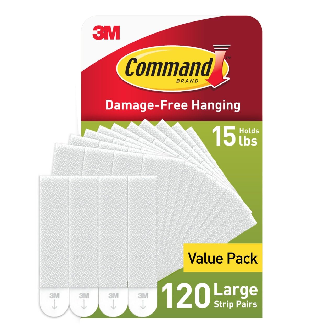 Command 15 lb Large Picture Hanging Strips 120 Pairs, (240 Command Strips) Damage-Free Hanging Picture Hangers, No Tools Wall Hanger for Home Decor, White Adhesive