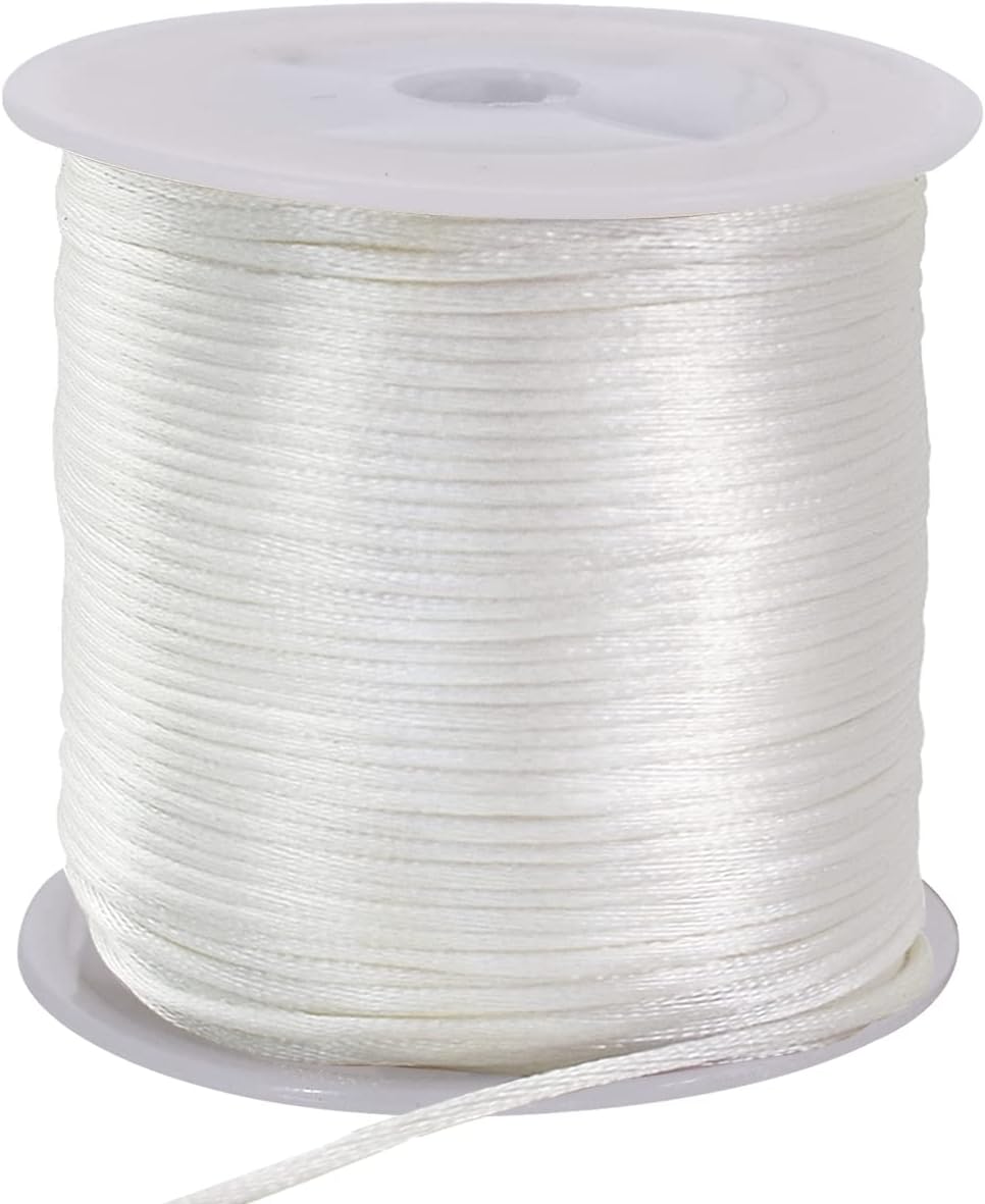 TONIFUL 1.5mm x 50 Yards White Nylon Cord Satin String for Bracelet Jewelry Making Rattail Macrame Trim Cord Necklace Bulk Beading Thread Kumihimo Chinese Knot Craft