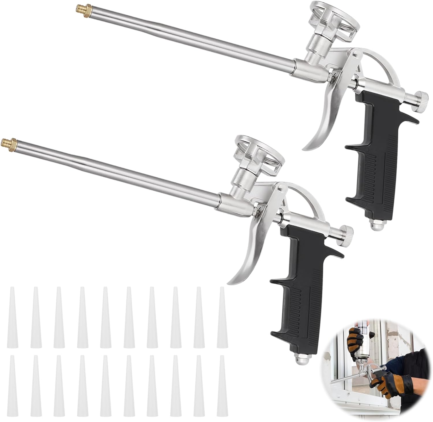 Yimomoyi 2 Foam Gun, Expanding Foam Gun with 20 Nozzles, Expanding Foam Spray Gun Professional Foaming Gun Insulating Applicator Heavy Duty Foam Spray Application Gun for Caulking, Filling, Sealing