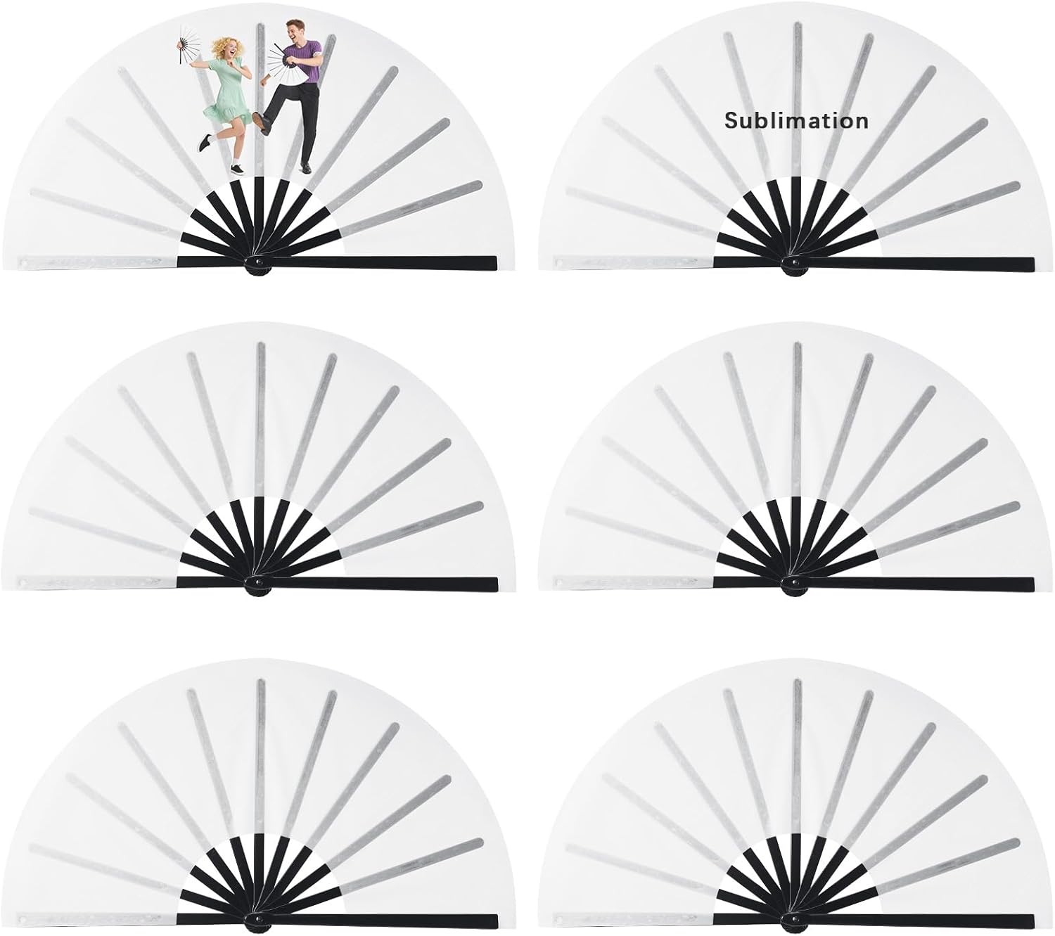 6 Pcs Sublimation Fan Blanks White Polyester Sublimation Blank Hand Fan DIY Fans Heat Transfer Printing for Dancing, Wedding Preference, Home Decoration