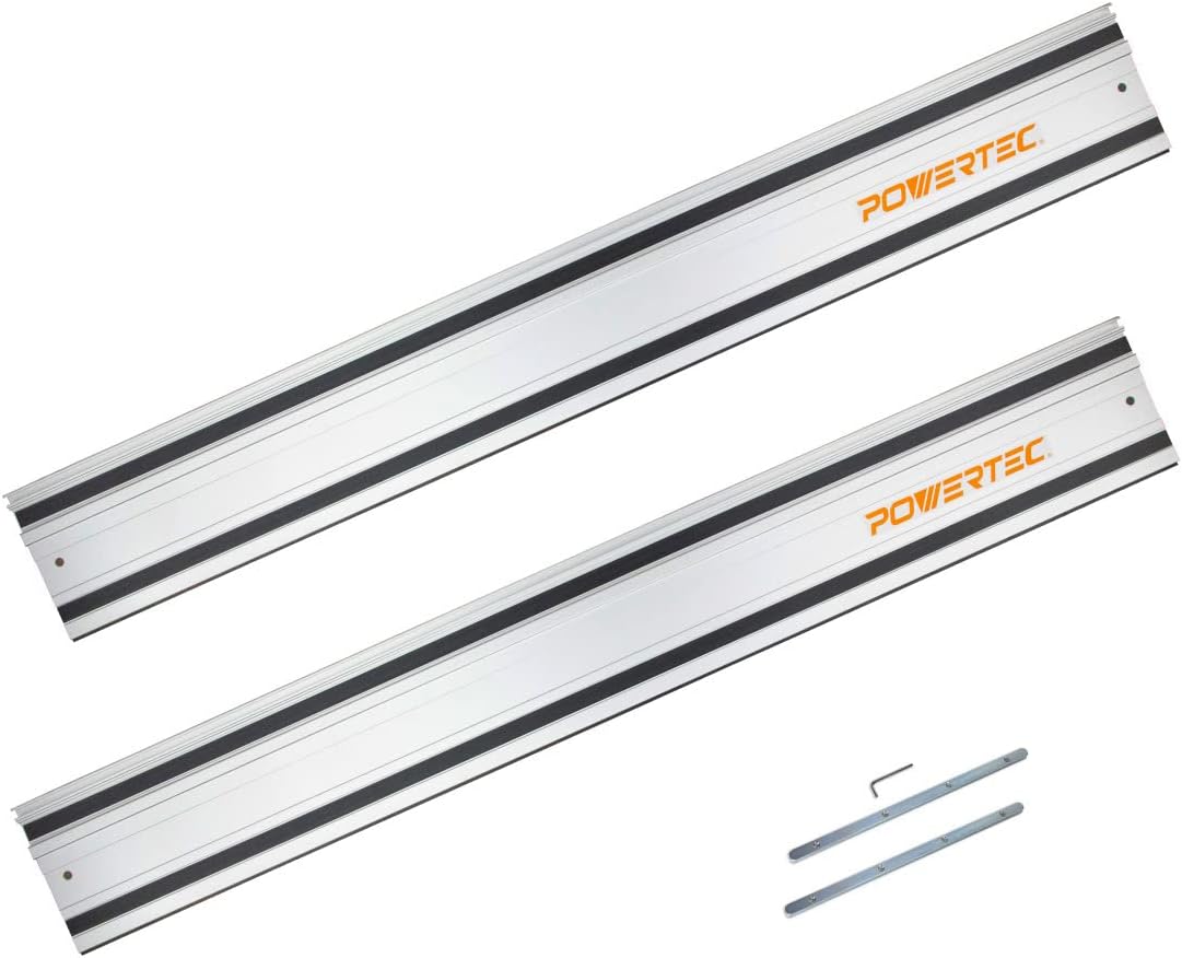 POWERTEC 71387 110" Track Saw Guide Rail Joining Set for Makita or Festool Track Saws Includes 2x55" Extruded Guide Rails and (2) Guide Rail Connectors for Woodworking Projects