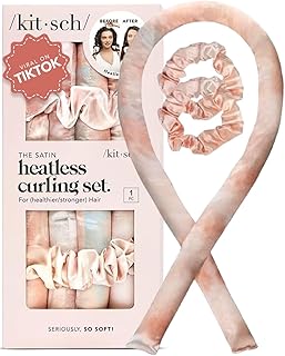 Kitsch Satin Heatless Curling Set - Heatless Hair Curlers to Sleep in - Heatless Curls Overnight - Heatless Curling Rod - No Heat Curls Overnight - Overnight Blowout Rods - Soft Hair Rollers - Sunset