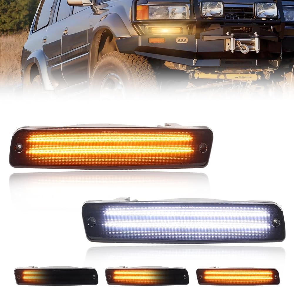 Front Bumper Signal Light Compatible with Toyo-ta Land Cruiser FJ80 FJ82 1991-1997, Smoked Lens + White Light