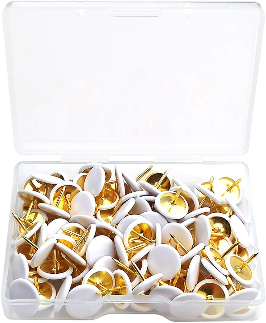 100PCS Push Pins Wall Tacks Plastic Round Head Thumbtack for Home, School, Map, Office, Photo Wall, Cork Board (White)