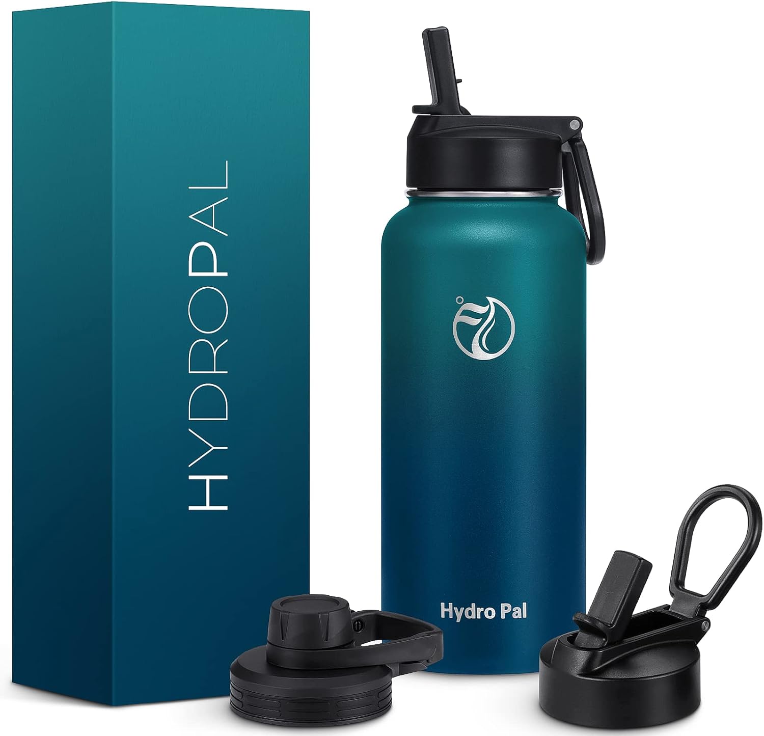 HydroPal Vacuum Insulated Stainless Steel Water Bottle, 1200ml/1000ml/750ml- 2 Lids (Straw Lid and Spout Lid), 2 Straws Water Bottle for 12 Hours Hot & 24 Hours Cold Drinks, Great for Work, Travel