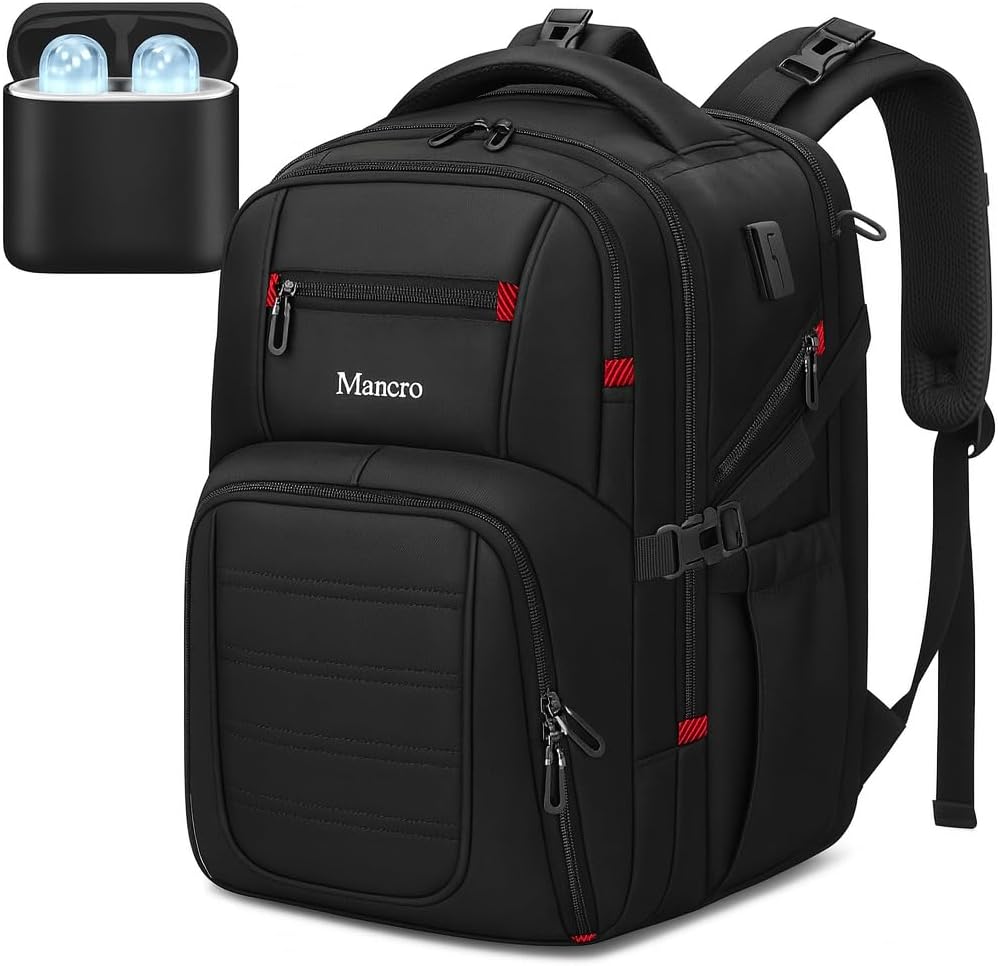 Mancro Dad Diaper Bag Backpack - Large Waterproof Travel Baby Bag for Men with Detachable Bottle Bag & Insulated Pocket, Black