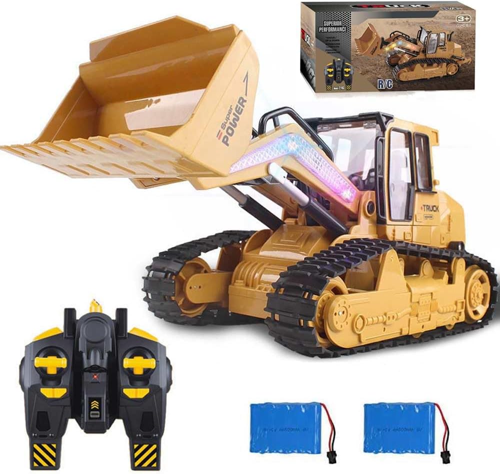 RC Skid Steer Loader Construction Truck 1/14 Remote Control Bulldozer Crawler with Lights 9 Channel RC Front Loader 360° Rotation 2.4G Full Function Engineering Vehicle Excavator Toys