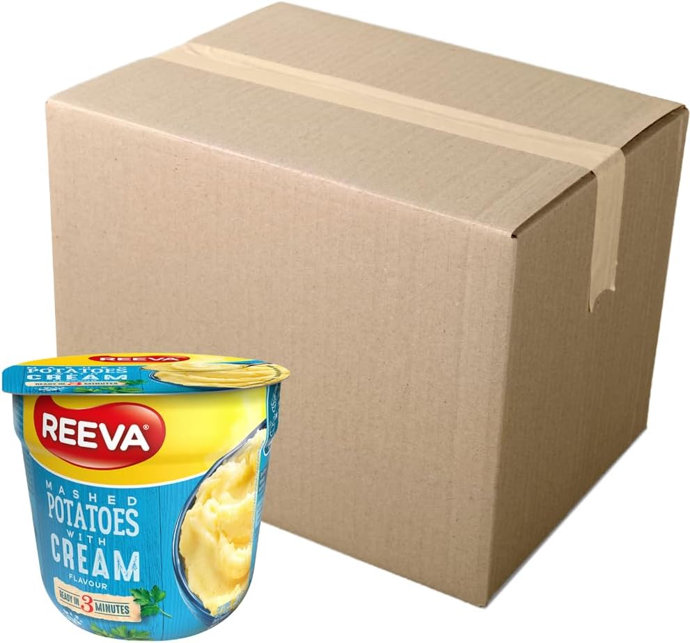 Instant Mashed potatoes Pots Halal Certified Mashed Potato Pot 40g | FabFinds Mug (24 Pack, Cream)