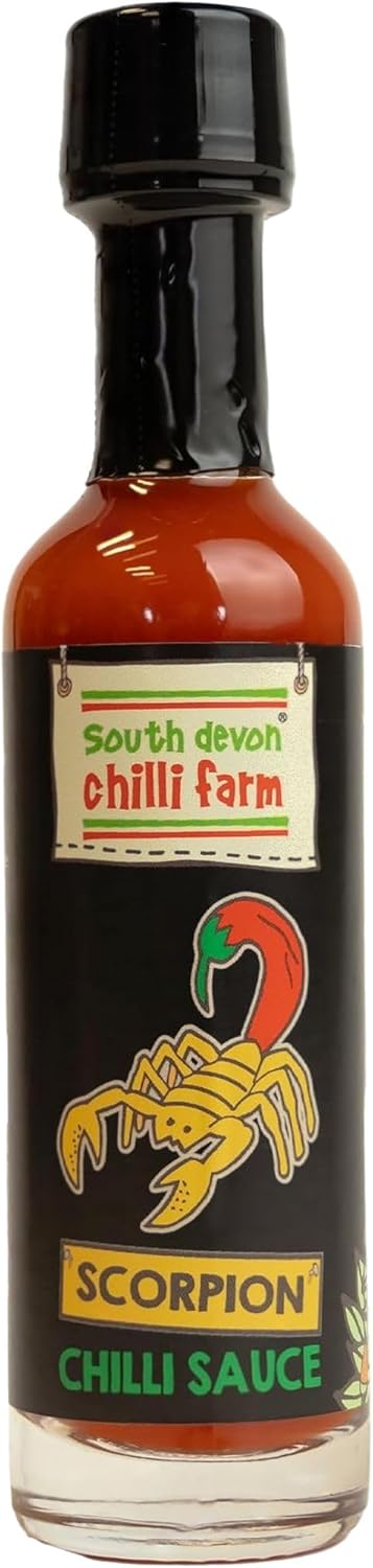 South Devon Chilli Farm Scorpion Chilli Sauce | Made from Fresh Scorpion Chillies - Contains just 3 Ingredients – Heat Rating 11/10-50ml Bottle (Single)