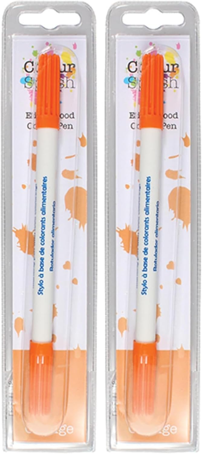 Colour Splash Edible Food Colouring Pen, Dual Tip Icing Pens, Food-Safe Paint Markers for Writing Messages & Drawing on Cakes & Cupcakes, Colourful & Easy to Use - Orange 2ml (Pack of 2)
