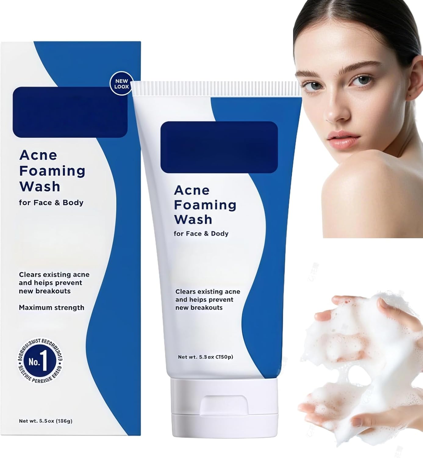 Acne Foam Wash,Acne Foaming Wash - Gentle Daily Cleansing Foam for Deep Pore Cleansing,Moisturising Face Wash for Women & Men,Exfoliating Face Wash,Foaming Cleanser for Oily & Acne-Prone Skin