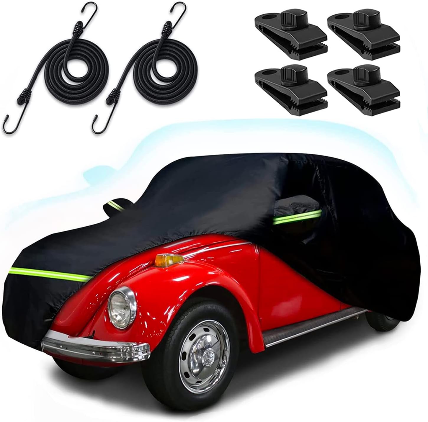 Car Covers for 1960-1980 Beetle Bug Sedan 2-Door, Waterproof All Weather Beetle Full Car Cover 210T Custom-fit Outdoor Windproof Cover with Door Zipper Up to 167”L(Black)