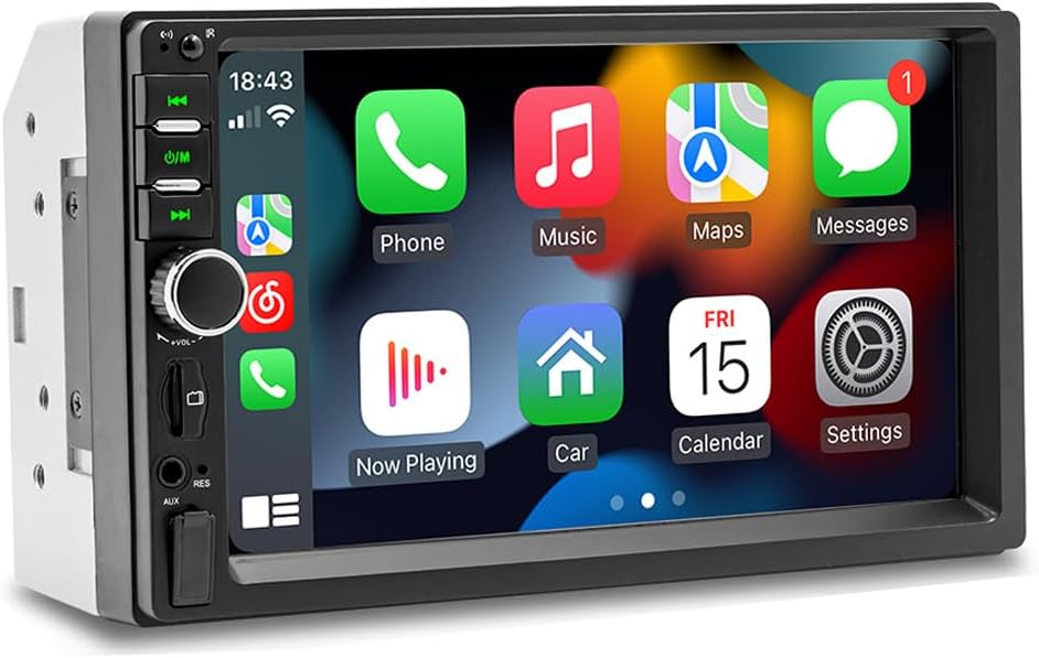 BOOMBOOST Double Din Car Stereo with CarPlay and Android Auto, 7 Inch Touch Screen Car Audio Receiver Support Mirror Link/Bluetooth Hands Free Call/FM/TF/USB/EQ/Aux-in Car Radio