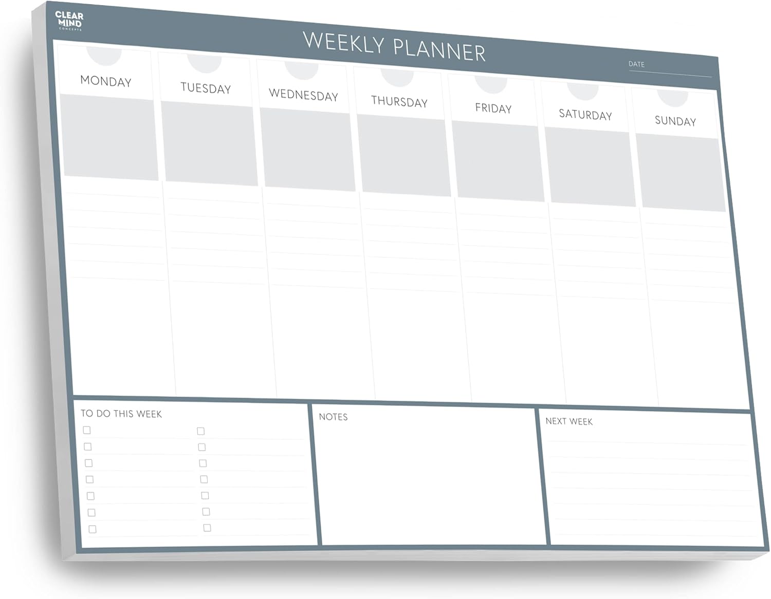 Clear Mind Concepts Weekly Desk Planner, Compact Undated Tear-Off Pad