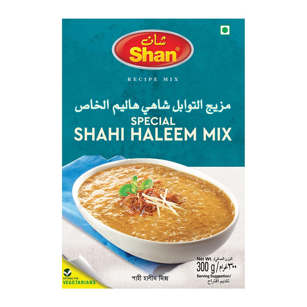Shan Shahi Haleem Recipe Mix 10.5 oz (300g) - Spice Powder for Traditional Meat, Lentil and Wheat Curry - Suitable for Vegetarians - Airtight Bag in a Box