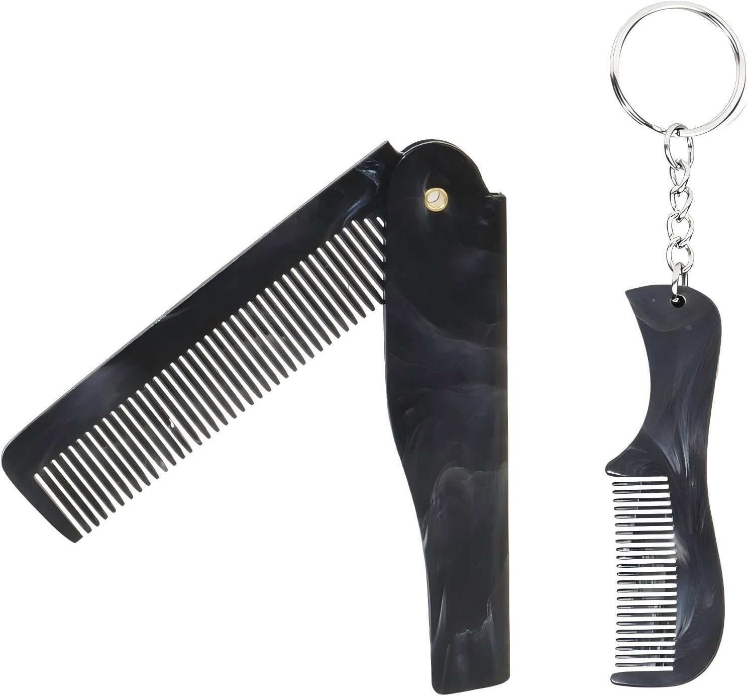 CONGGUAN 2 Pack Foldable Beard Comb Portable Travel Mustache Comb with Keychain Portable Pocket for Hair Beard & Mustache Moustache Grooming and Combing
