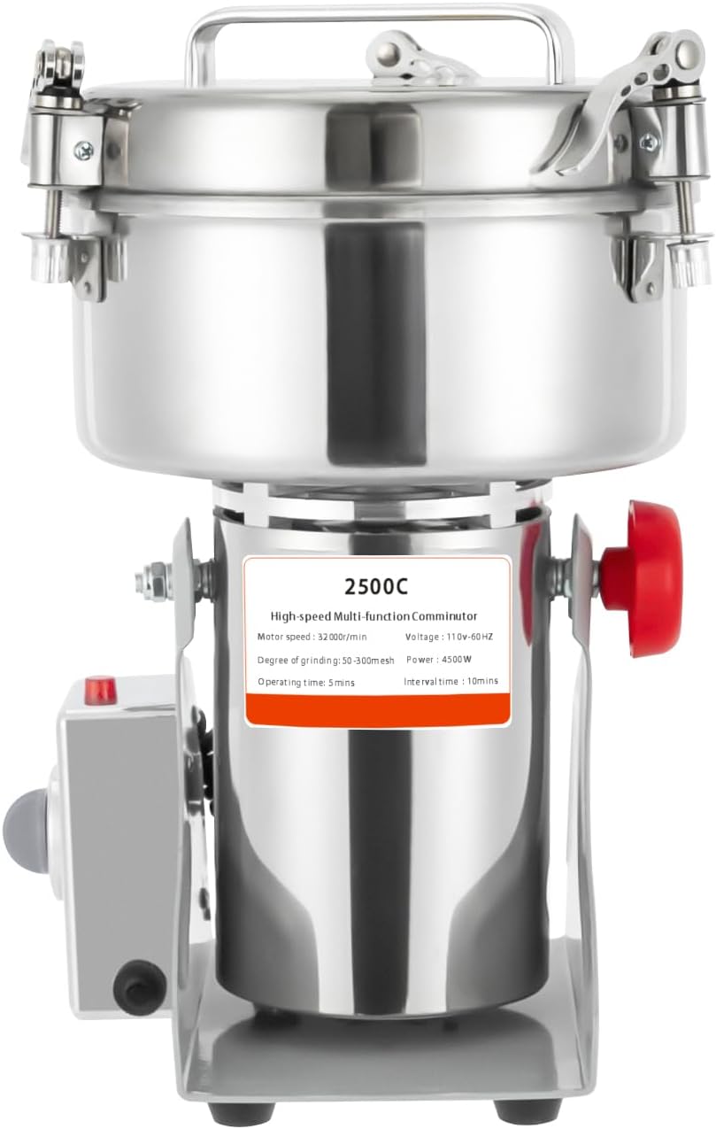 High-Speed Electric Grain Mill Grinder 2500g - Stainless Steel Pulverizer for Spices, Herbs, Cereals, Coffee, Corn, and Pepper, 4500W Commercial Grade