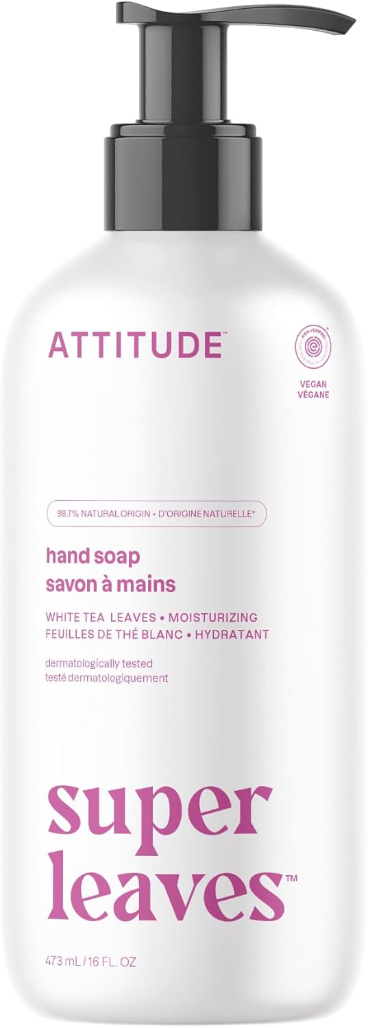 ATTITUDE Liquid Hand Soap, EWG Verified, Plant and Mineral-Based, Vegan Personal Care Products, White Tea Leaves, 473 mL